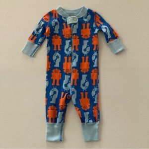 Hanna Andersson 50 Baby Boy 0-6 Months Robots Zip  Romper Pajamas Organic Cotton